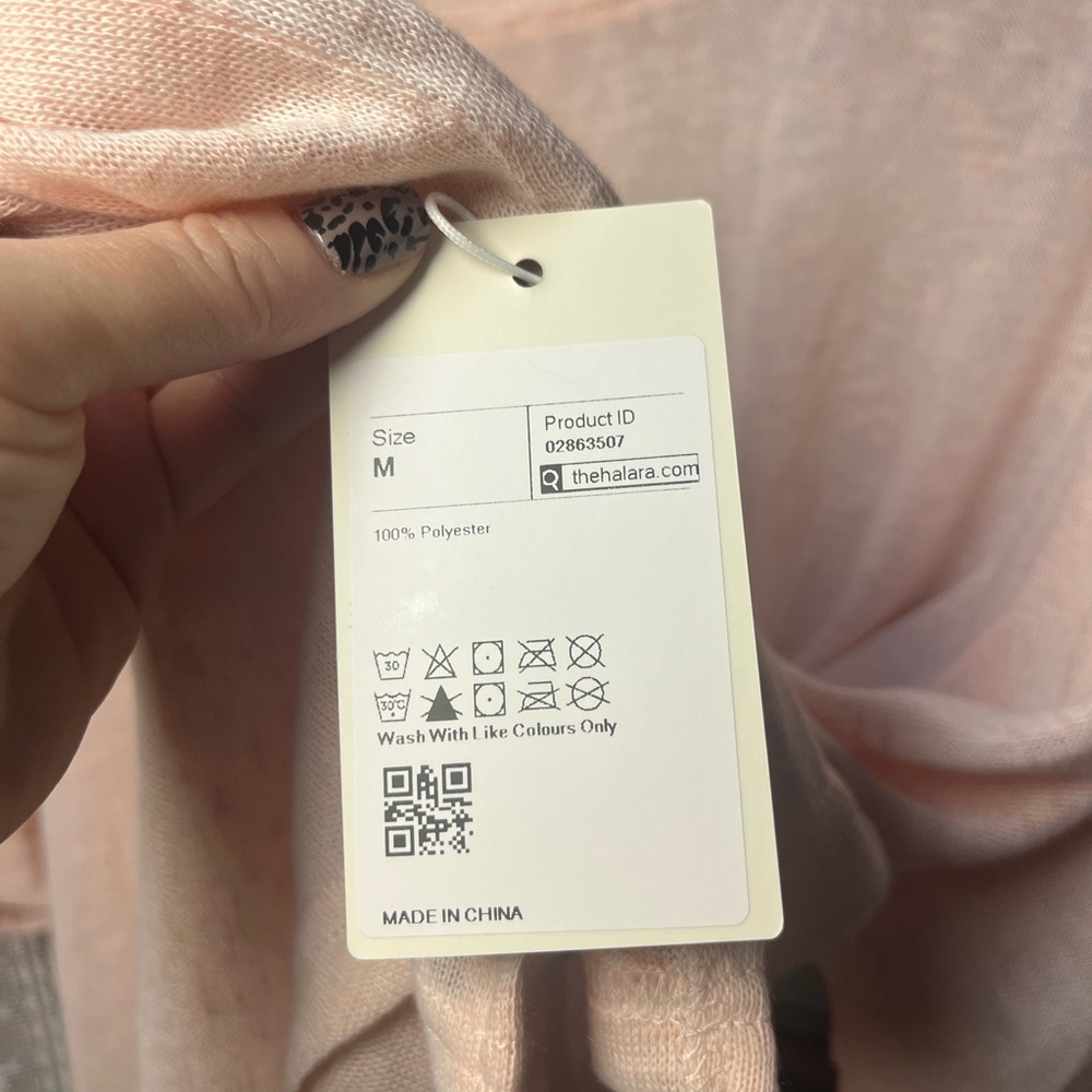 Halara Asymmetrical Split Hem Oversized Sheer Pink Top (126) - Picture 6 of 7